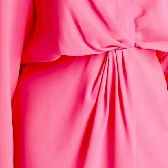 ESSENTIEL ANTWERP MINI DRESS DORSEY TWIST FRONT COLLARED DRAPED SZ 6 HOT PINKC - Picture 13 of 16